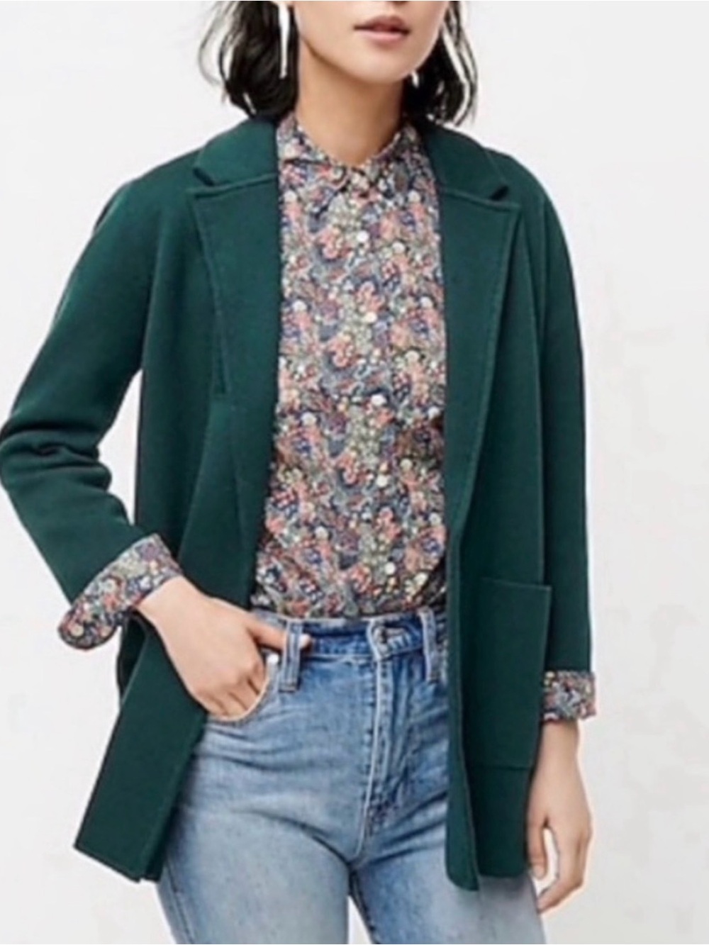 J.Crew Sophie Open Front Sweater Blazer Merino Wool dark forest green Medium